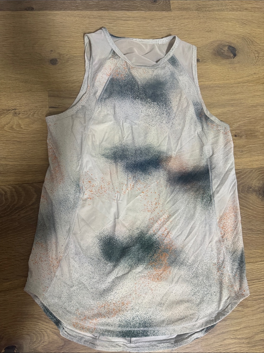 lululemon athletica White Tank Top with Blue-Green and Orange Spray Print